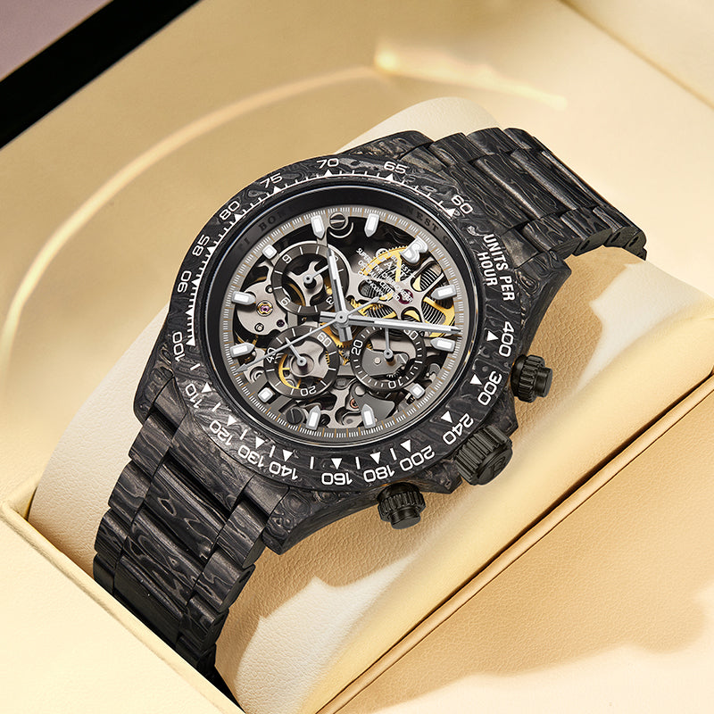 BONEST GATTI BG9014-C1 Silver Vein carbon fiber watch angled front view