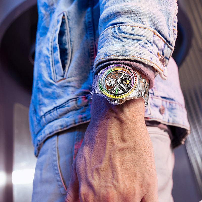BG7002 Rainbow Bezel Skeleton Tourbillon Automatic Watch