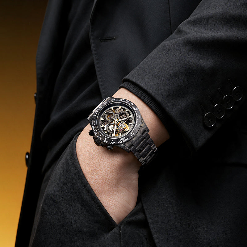 BONEST GATTI BG9014 Silver Vein watch worn with black suit