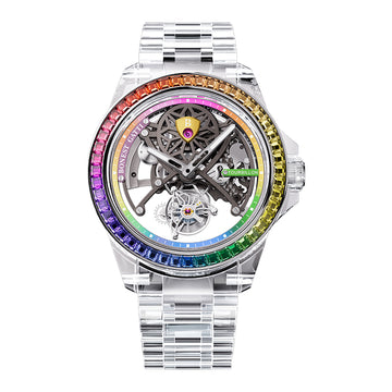 BG7002 Rainbow Bezel Skeleton Tourbillon Automatic Watch