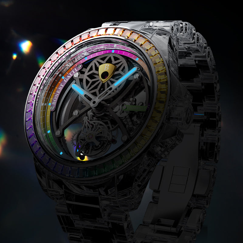 BG7002 Rainbow Bezel Skeleton Tourbillon Automatic Watch