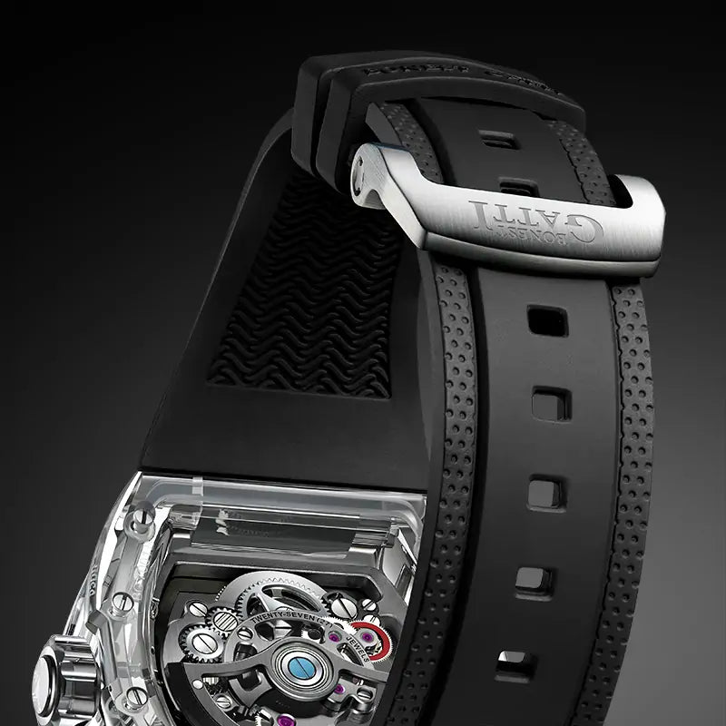 BG7001 K9 Crystal Tonneau Skeleton Tourbillon Watch
