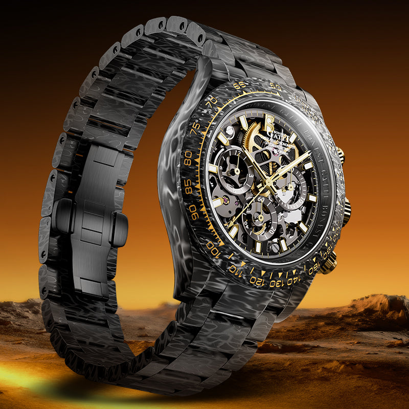 BONEST GATTI BG9014 Obsidian Gold carbon fiber bracelet and butterfly clasp