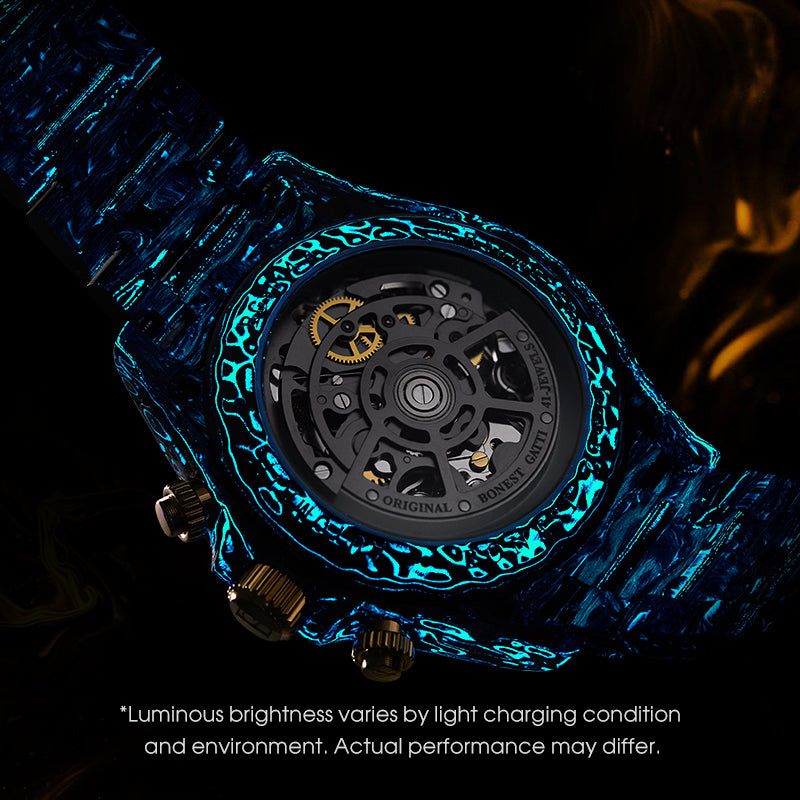 BONEST GATTI BG9014 exhibition case back and automatic movement at night