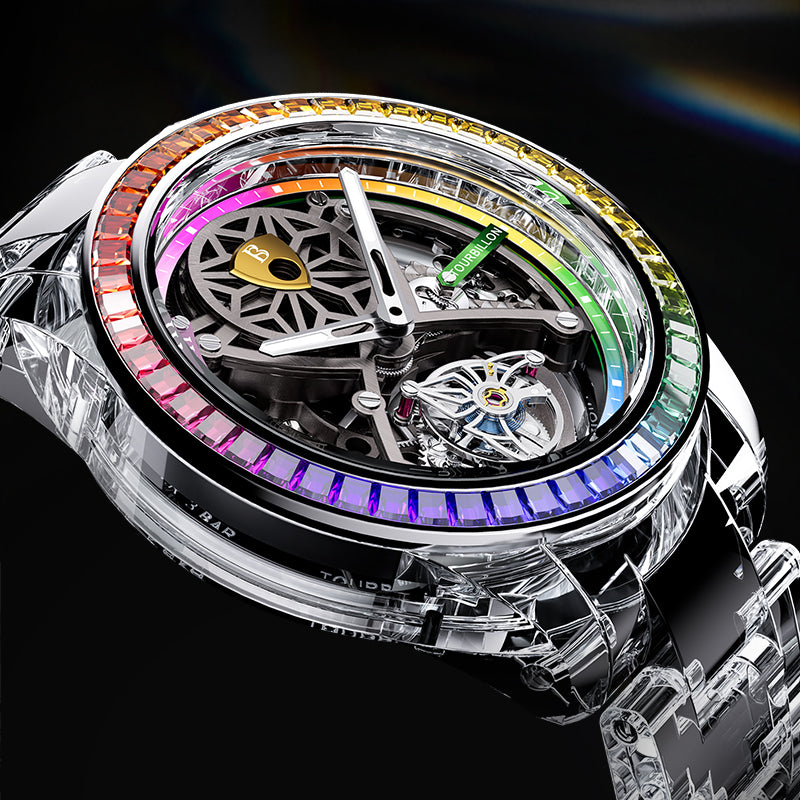 BG7002 Rainbow Bezel Skeleton Tourbillon Automatic Watch