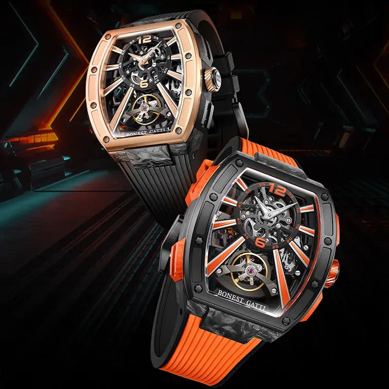 BG9005 Carbon Fiber Tonneau Skeleton Automatic Watch