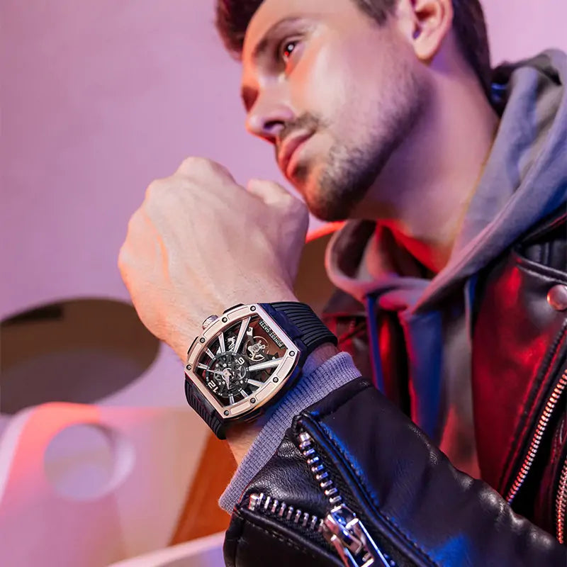 BG9005 Carbon Fiber Tonneau Skeleton Automatic Watch