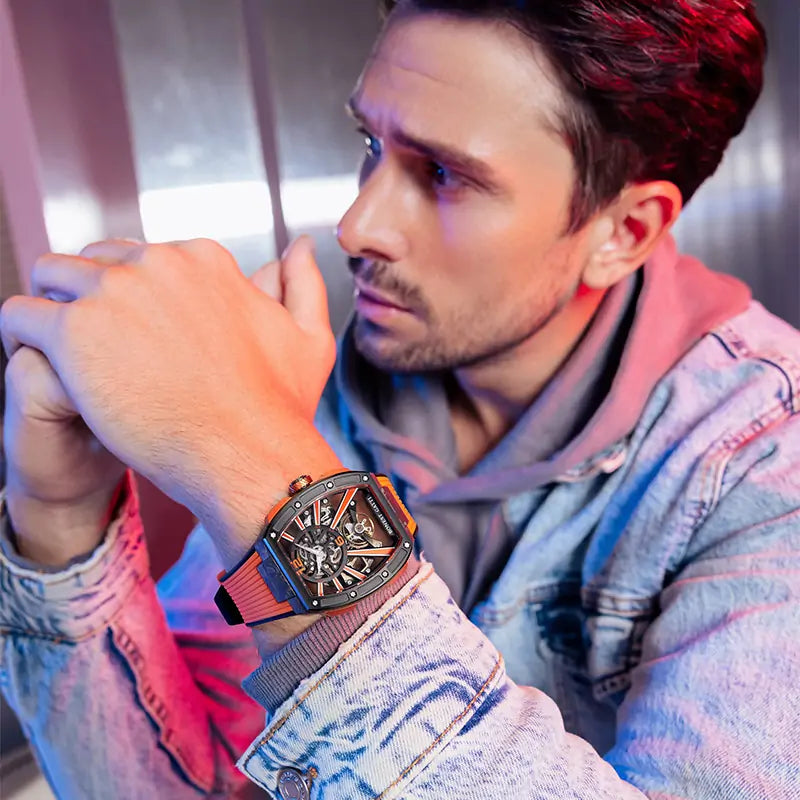 BG9005 Carbon Fiber Tonneau Skeleton Automatic Watch