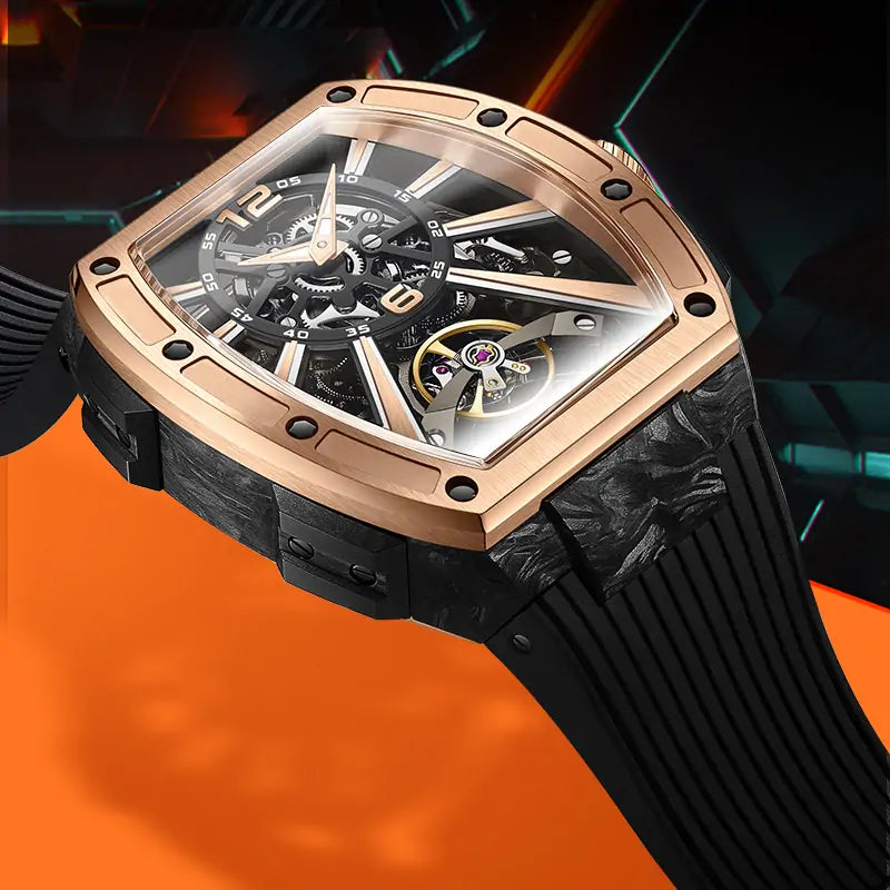 BG9005 Carbon Fiber Tonneau Skeleton Automatic Watch