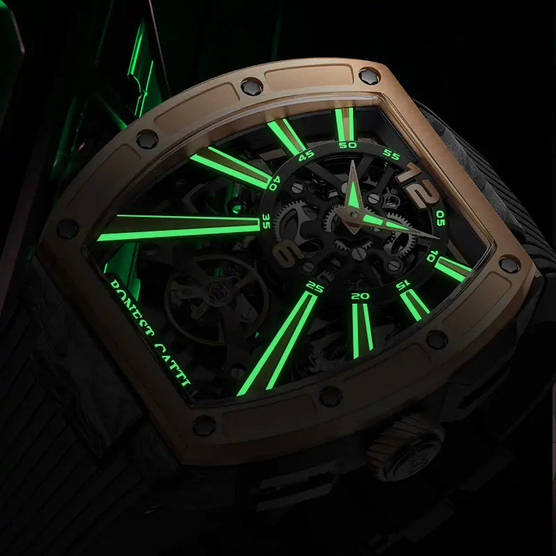 BG9005 Carbon Fiber Tonneau Skeleton Automatic Watch