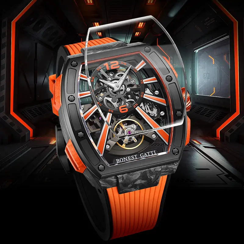 BG9005 Carbon Fiber Tonneau Skeleton Automatic Watch