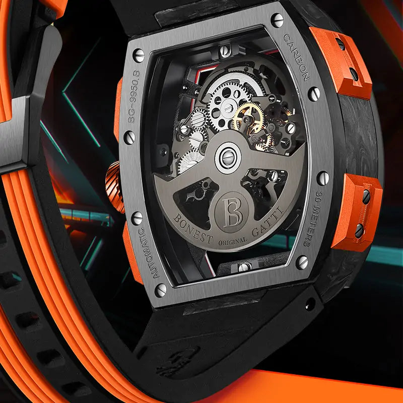 BG9005 Carbon Fiber Tonneau Skeleton Automatic Watch