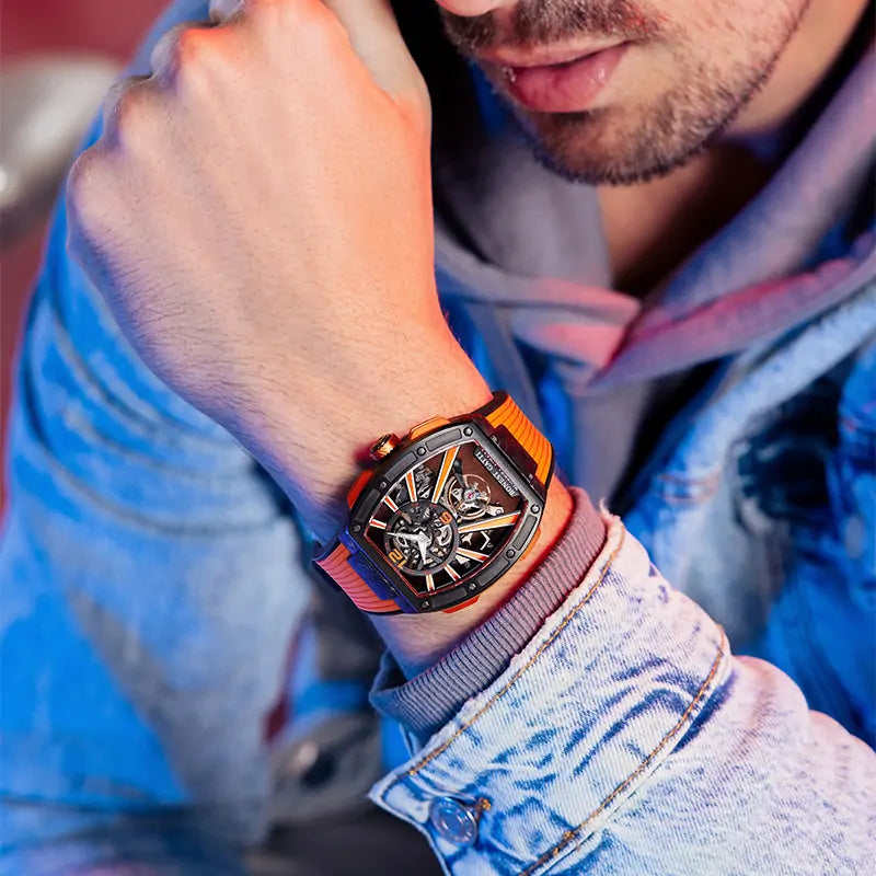 BG9005 Carbon Fiber Tonneau Skeleton Automatic Watch