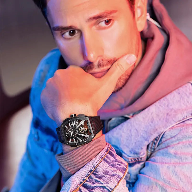 BG9005 Carbon Fiber Tonneau Skeleton Automatic Watch