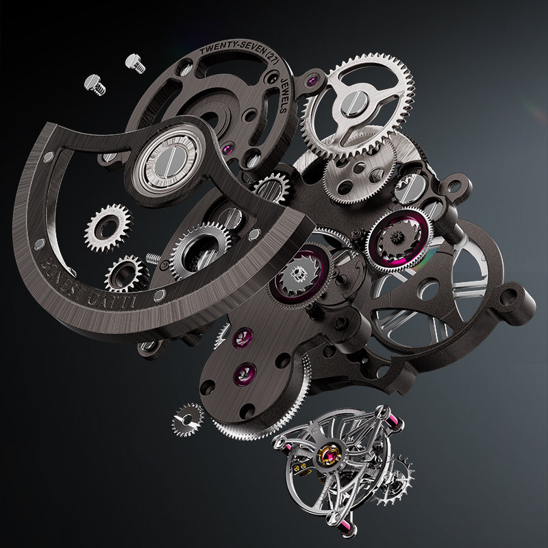 BG7002 Rainbow Bezel Skeleton Tourbillon Automatic Watch