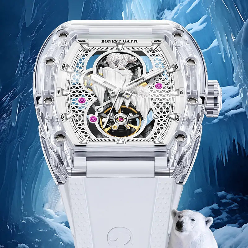 BG6002 3D Polar Bear Crystal Skeleton Watch