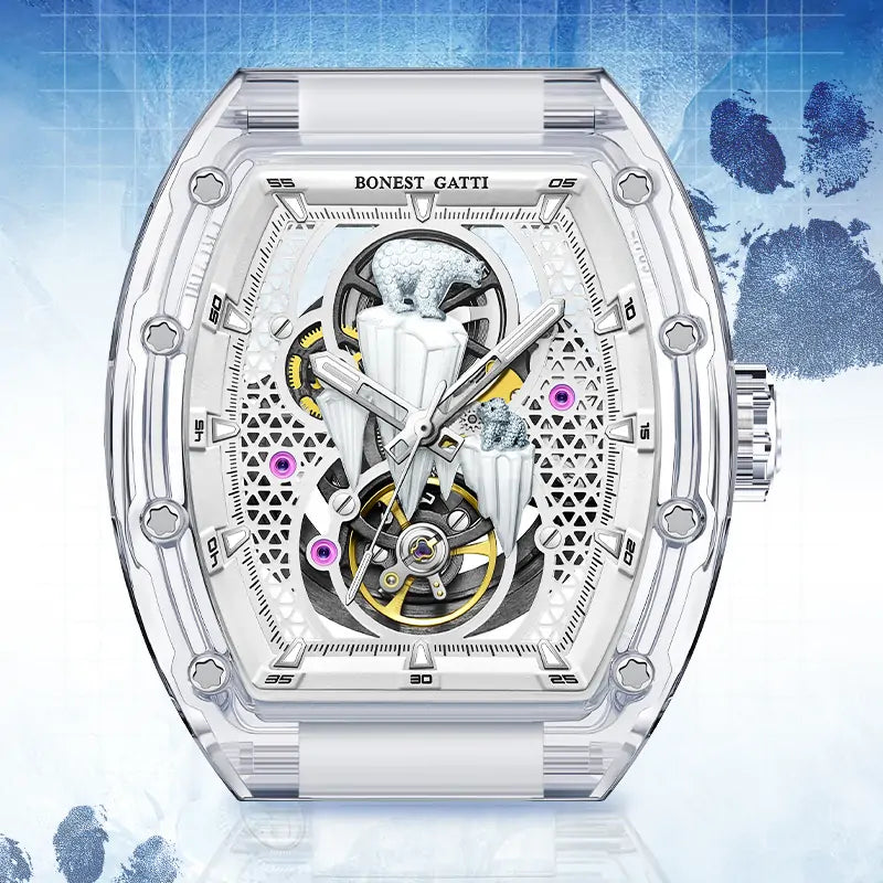 BG6002 3D Polar Bear Crystal Skeleton Watch
