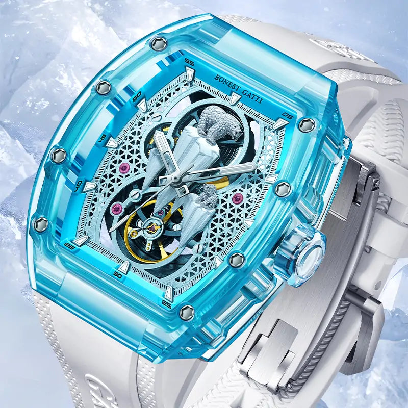 BG6002 3D Polar Bear Crystal Skeleton Watch