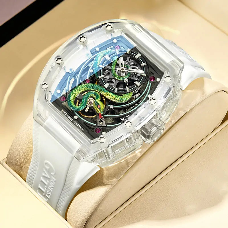 BG6004 3D Snake K9 Crystal Skeleton Watch