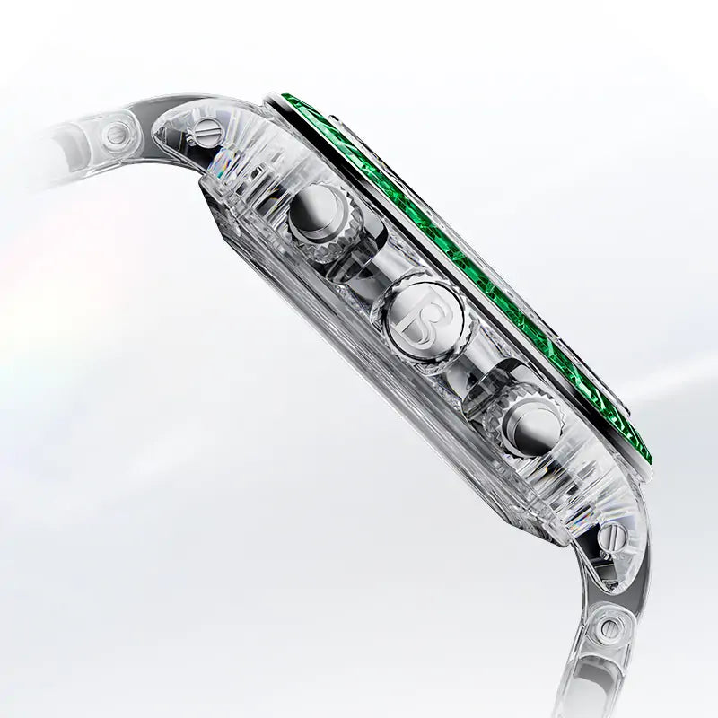 BG6009 Transparent Crystal Rainbow Bezel Skeleton Chronograph