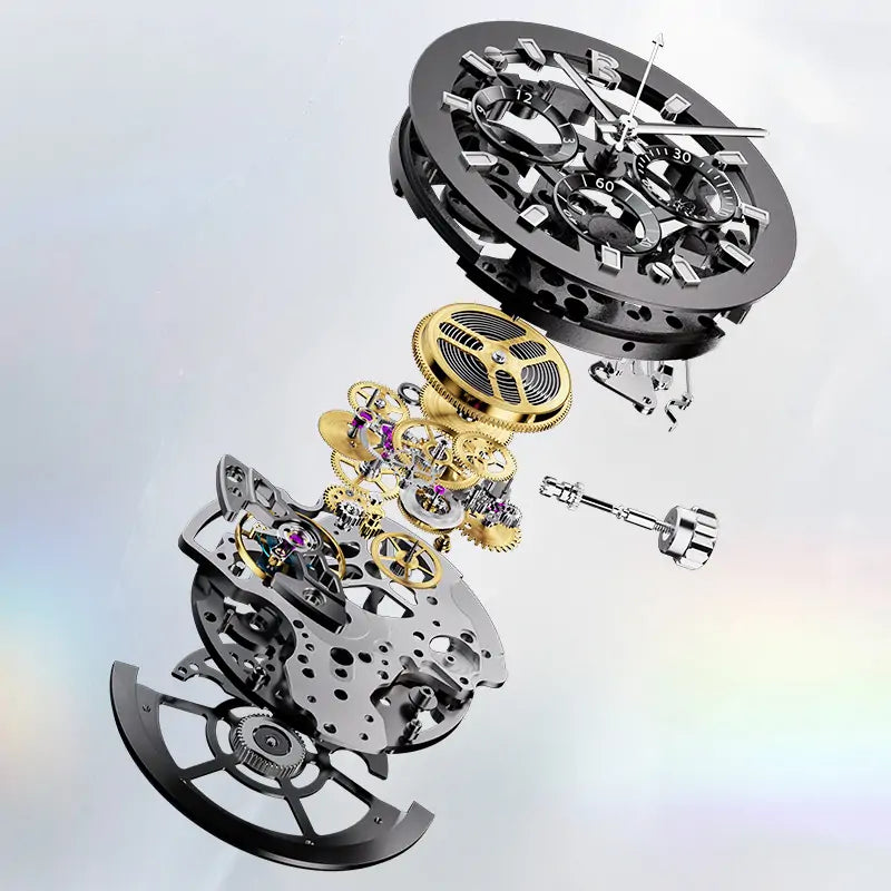 BG6009 Transparent Crystal Rainbow Bezel Skeleton Chronograph