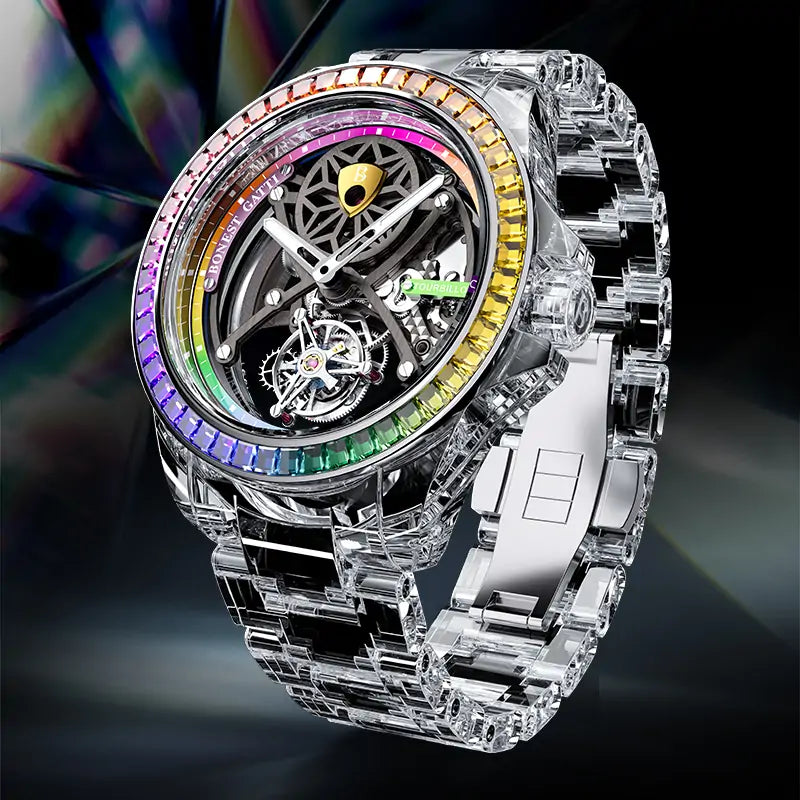 BG7002 Rainbow Bezel Crystal Tourbillon