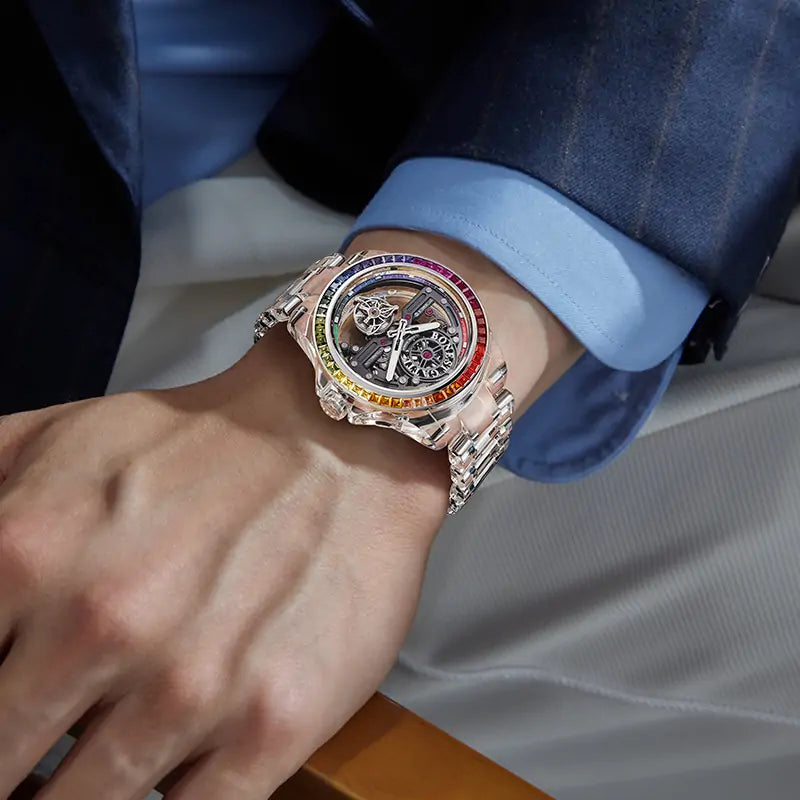 BG7007 Crystal Case Tourbillon Automatic Watch