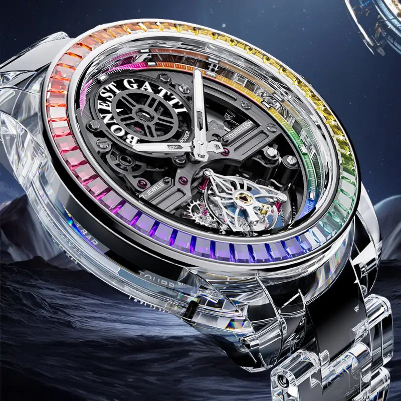 BG7007 Crystal Case Tourbillon Automatic Watch