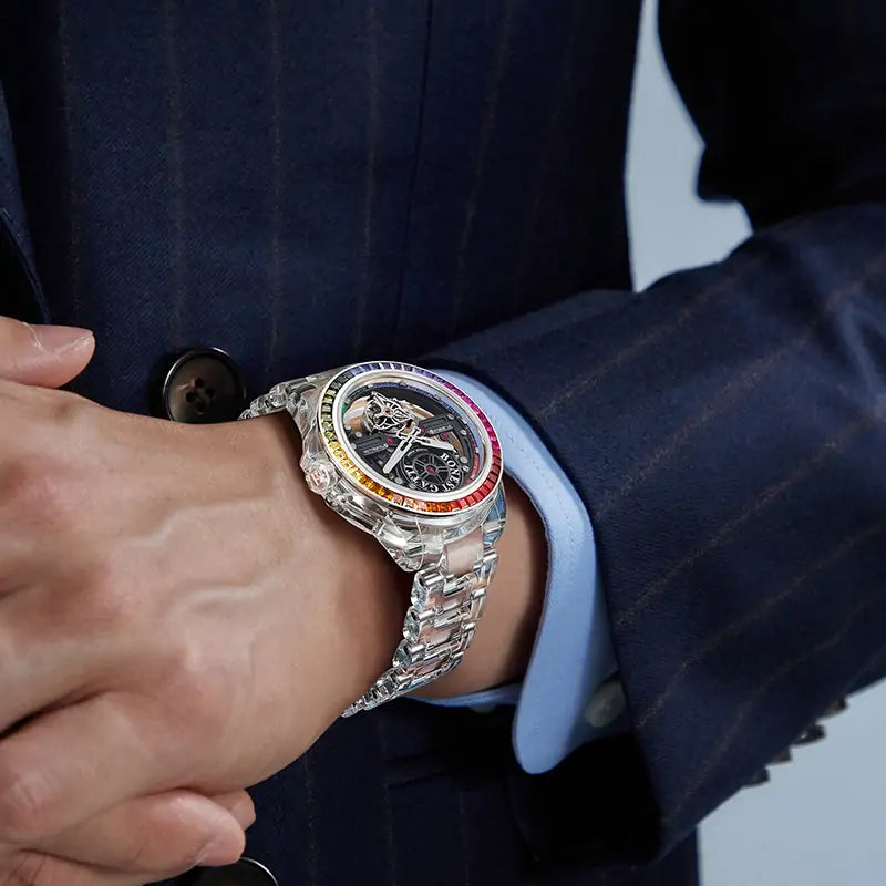 BG7007 Crystal Case Tourbillon Automatic Watch