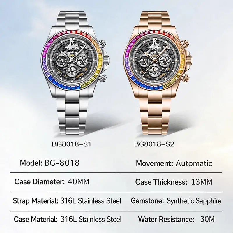 BG8018 Skeleton Automatic Multifunctional Watch