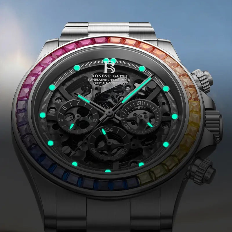 BG8018 Skeleton Automatic Multifunctional Watch
