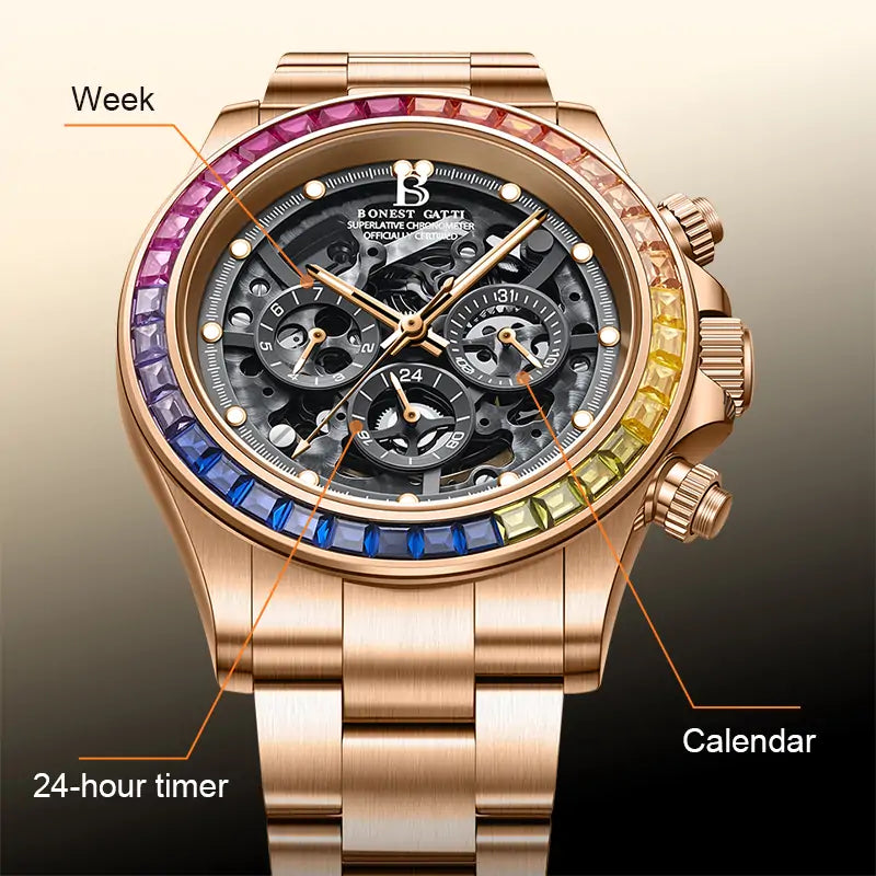 BG8018 Skeleton Automatic Multifunctional Watch