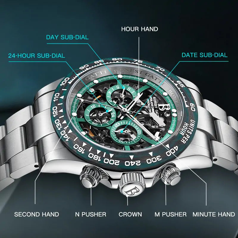 BG8019 Skeleton Automatic Multifunctional Watch