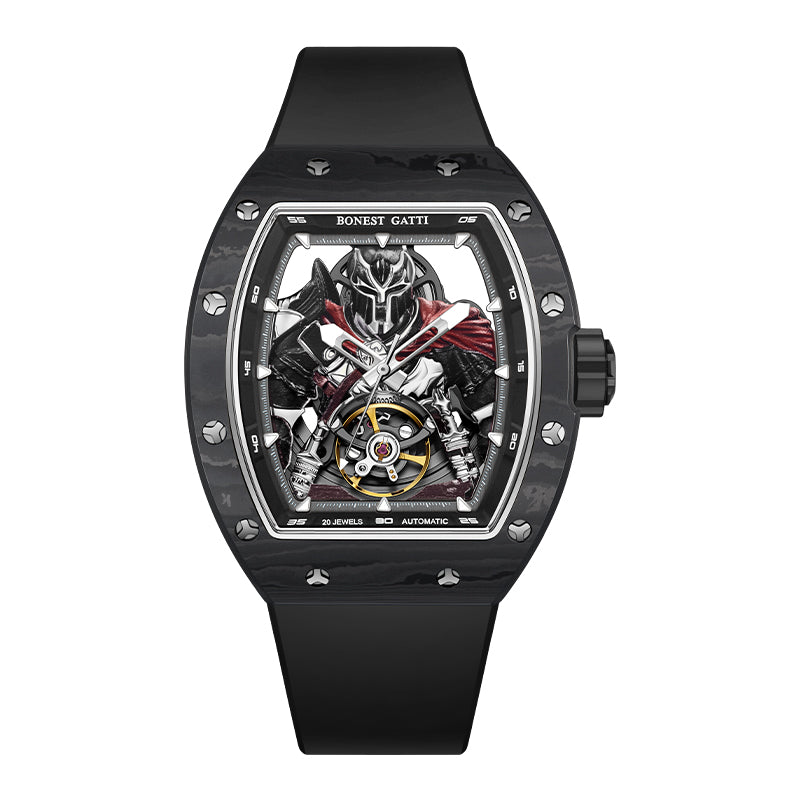 BG9009 Spartan Warrior Carbon Fiber Skeleton Automatic Watch