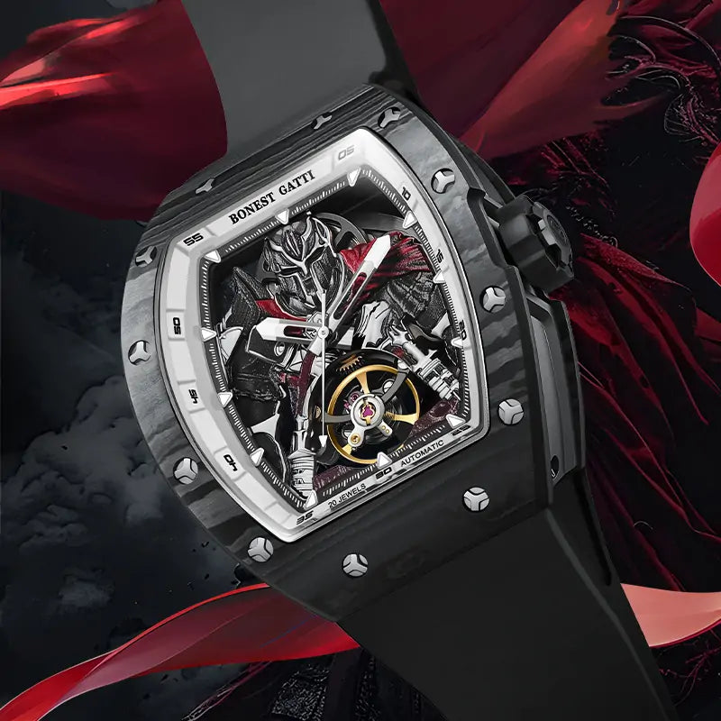 BG9009 Spartan Warrior Carbon Fiber Skeleton Automatic Watch