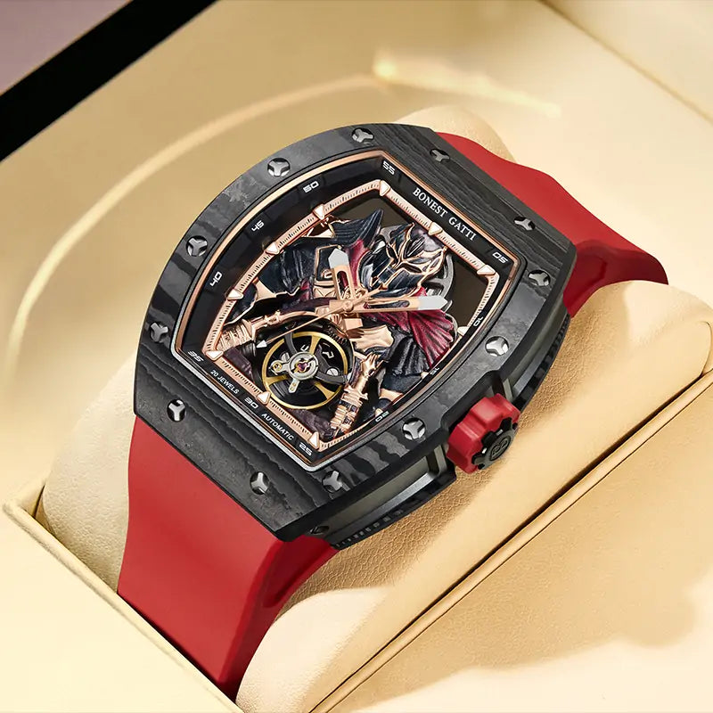 BG9009 Spartan Warrior Carbon Fiber Skeleton Automatic Watch