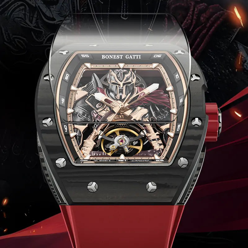 BG9009 Spartan Warrior Carbon Fiber Skeleton Automatic Watch