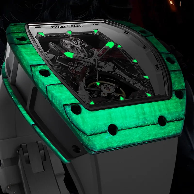 BG9009 Spartan Warrior Carbon Fiber Skeleton Automatic Watch