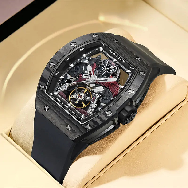 BG9009 Spartan Warrior Carbon Fiber Skeleton Automatic Watch
