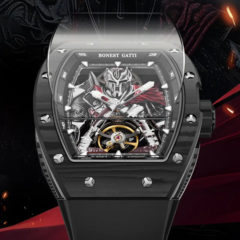 BG9009 Spartan Warrior Carbon Fiber Skeleton Automatic Watch
