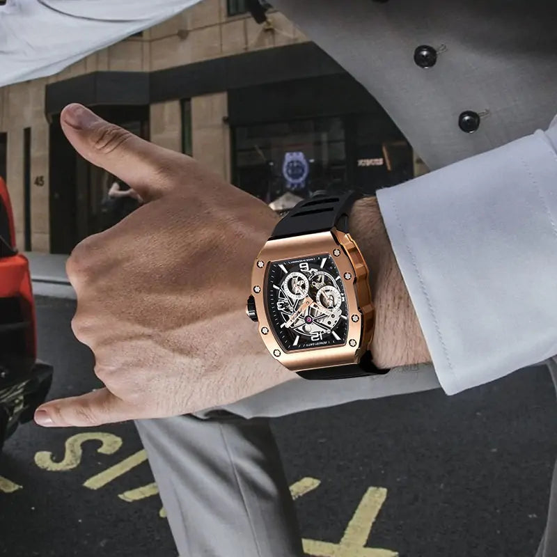 BG9903 Skeleton Tonneau Automatic Mechanical Watch