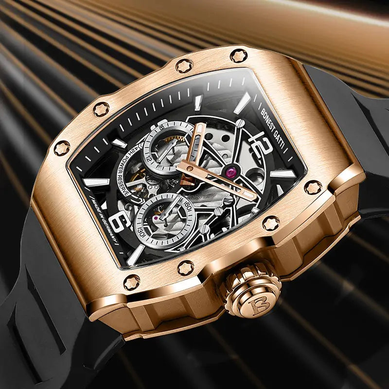 BG9903 Skeleton Tonneau Automatic Mechanical Watch