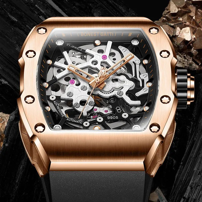 BG9905 Carbon Fiber Skeleton Tonneau Automatic Watch