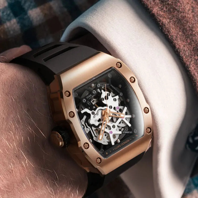 BG9905 Carbon Fiber Skeleton Tonneau Automatic Watch