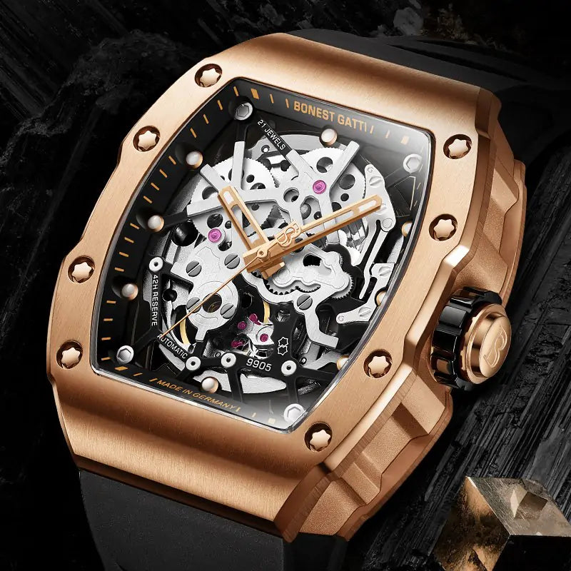 BG9905 Carbon Fiber Skeleton Tonneau Automatic Watch