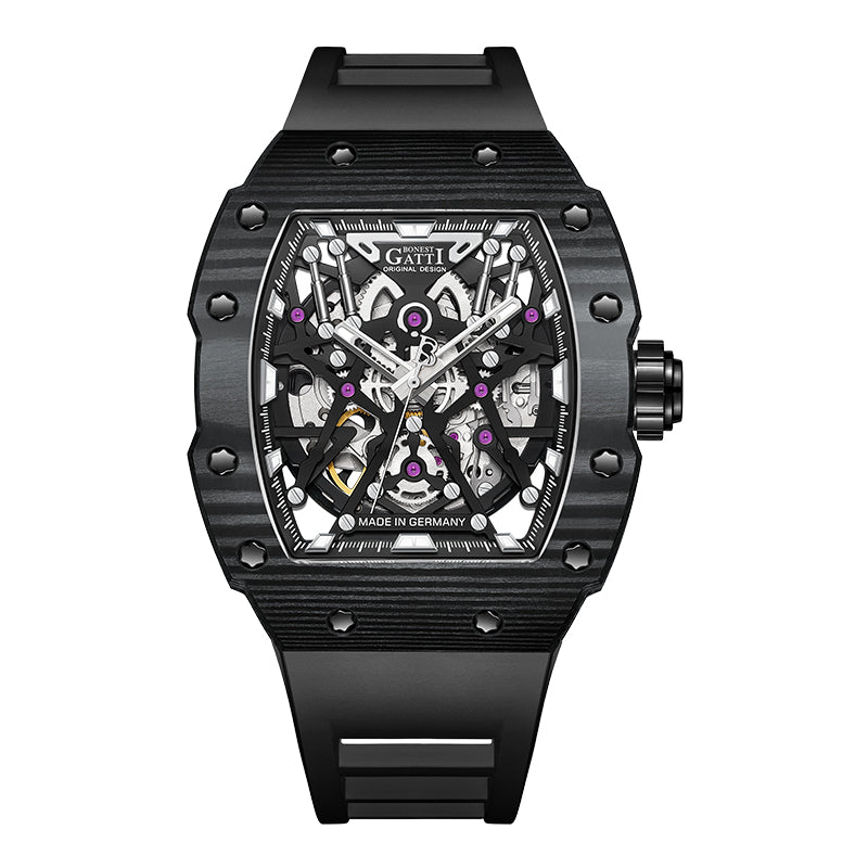 BG9906 Carbon Fiber Skeleton Tonneau Automatic Watch