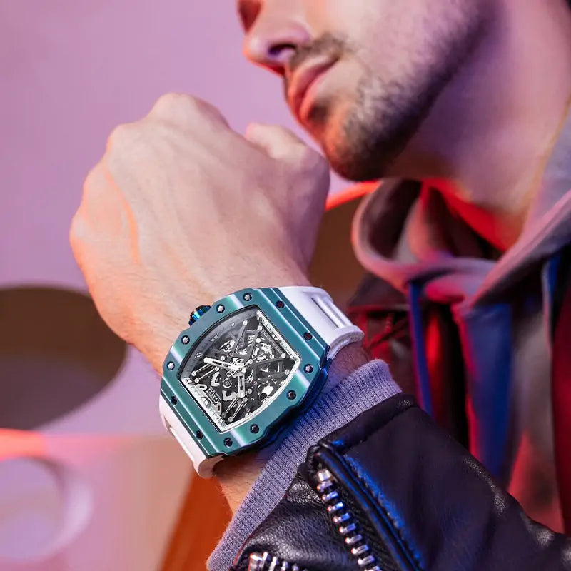BG9906 Carbon Fiber Skeleton Tonneau Automatic Watch