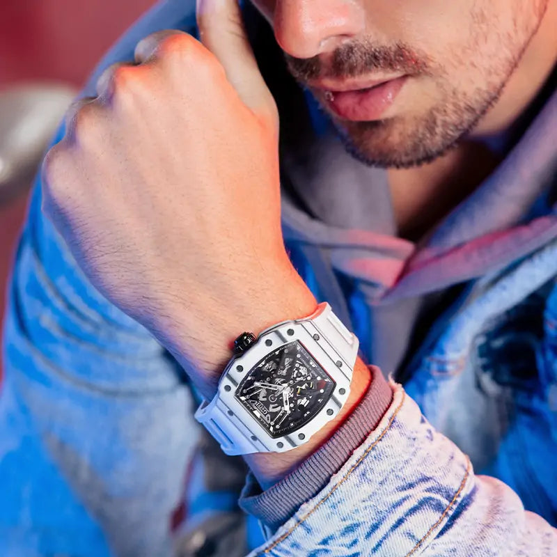 BG9906 Carbon Fiber Skeleton Tonneau Automatic Watch