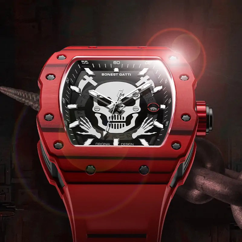 BG9908 Skull Carbon Fiber Skeleton Automatic Watch