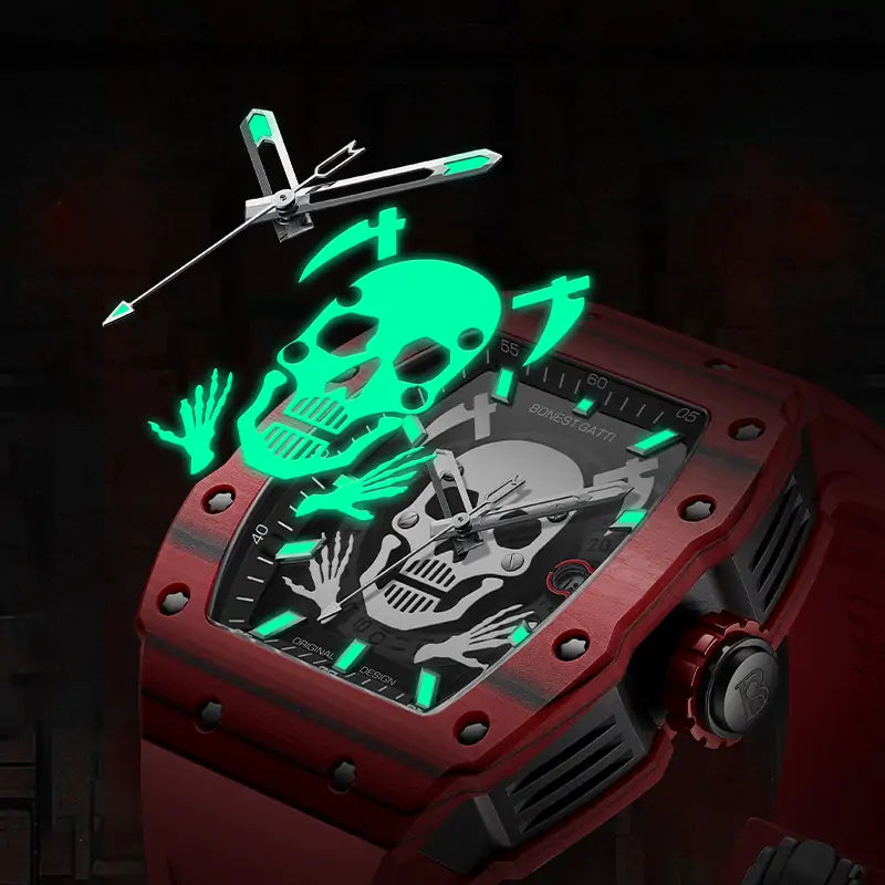 BG9908 Skull Carbon Fiber Skeleton Automatic Watch